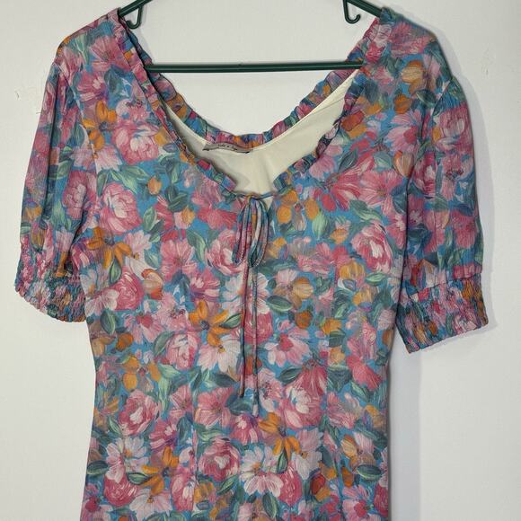Sadie & Sage Women’s Floral Mini Dress Size Small Pink Blue Puff Sleeve Boho - Picture 2 of 4